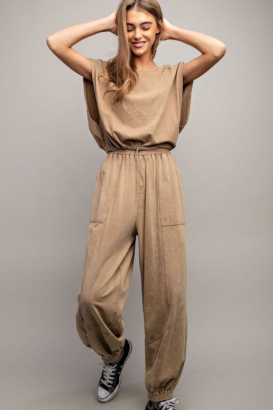 Mineral Washed Jogger Pant - Taupe-Pants- Hometown Style HTS, women's in store and online boutique located in Ingersoll, Ontario