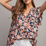 Floral Print Blouse - Navy-blouse- Hometown Style HTS, women's in store and online boutique located in Ingersoll, Ontario