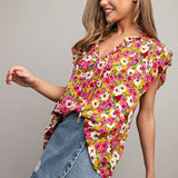 Floral Print Blouse - Mustard-blouse- Hometown Style HTS, women's in store and online boutique located in Ingersoll, Ontario