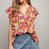 Floral Print Blouse - Mustard-blouse- Hometown Style HTS, women's in store and online boutique located in Ingersoll, Ontario