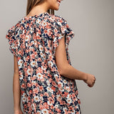Floral Print Blouse - Navy-blouse- Hometown Style HTS, women's in store and online boutique located in Ingersoll, Ontario