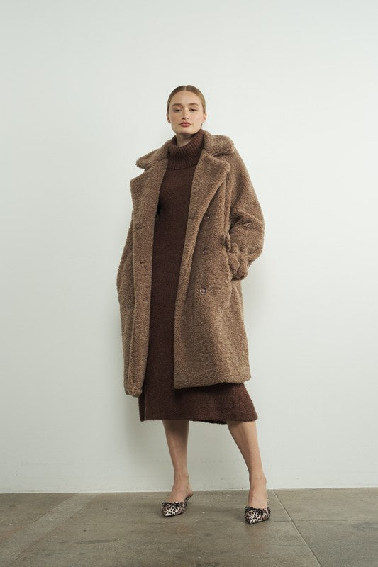 Shearling Long Coat-Coats & Jackets- Hometown Style HTS, women's in store and online boutique located in Ingersoll, Ontario