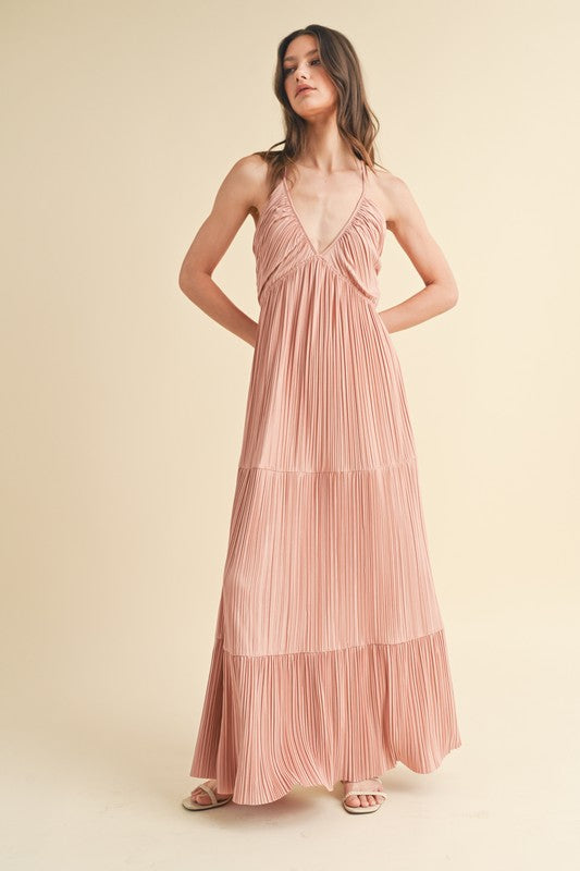 Pleated Maxi Dress - Rose-Dress- Hometown Style HTS, women's in store and online boutique located in Ingersoll, Ontario