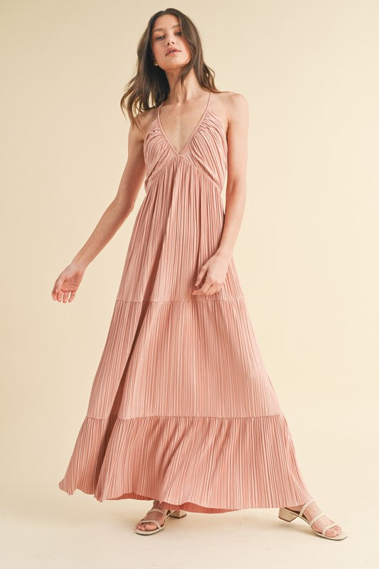 Pleated Maxi Dress - Rose-Dress- Hometown Style HTS, women's in store and online boutique located in Ingersoll, Ontario
