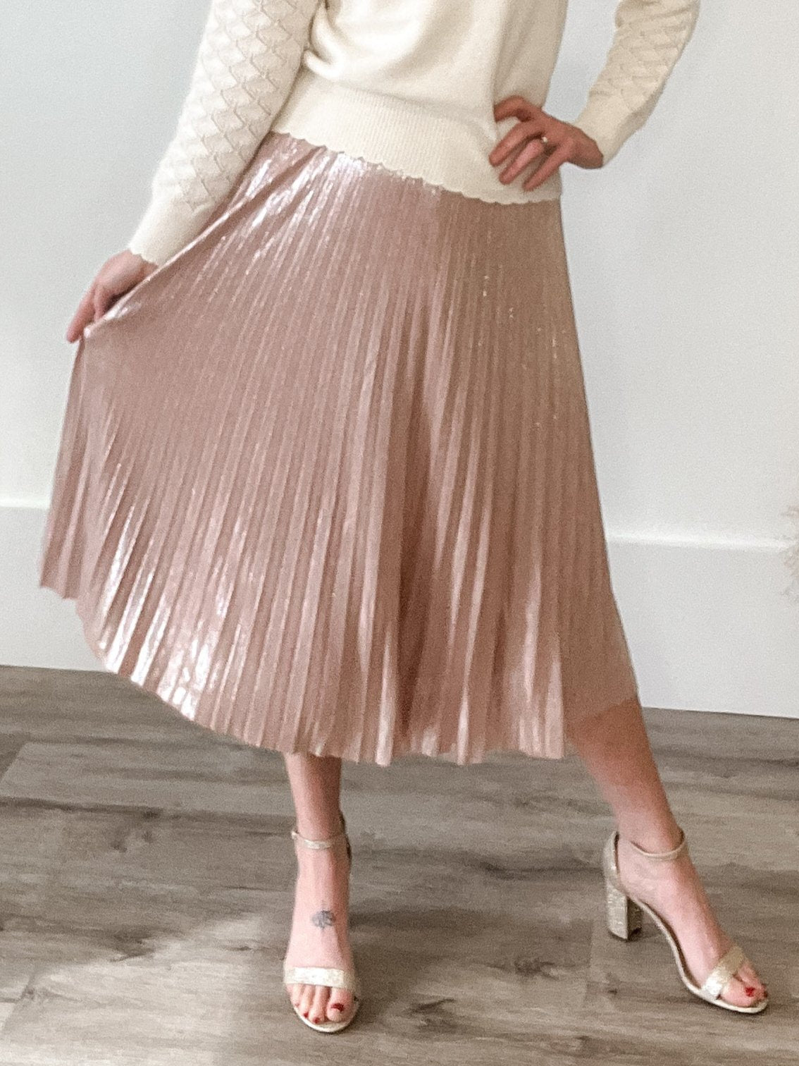 Pleated Midi Skirt - Blush-Skirt- Hometown Style HTS, women's in store and online boutique located in Ingersoll, Ontario