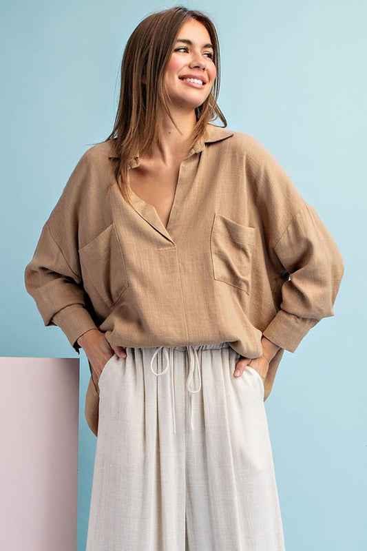 Long Sleeve Linen Top - Coco-Tops- Hometown Style HTS, women's in store and online boutique located in Ingersoll, Ontario
