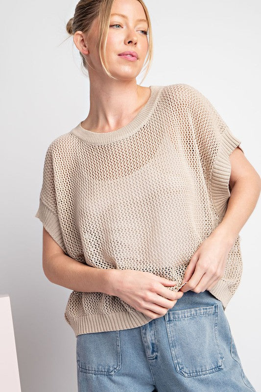Loose Fit Sweater Top - Sand-Shirts & Tops- Hometown Style HTS, women's in store and online boutique located in Ingersoll, Ontario