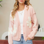 Floral Sweater Cardigan - Pink-Sweater- Hometown Style HTS, women's in store and online boutique located in Ingersoll, Ontario