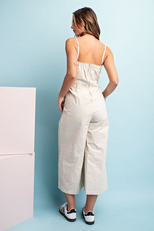 Cotton Jumpsuit - Cream-Jumpsuits & Rompers- Hometown Style HTS, women's in store and online boutique located in Ingersoll, Ontario