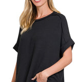 Corded Rib Knit Tee - Black-tee- Hometown Style HTS, women's in store and online boutique located in Ingersoll, Ontario