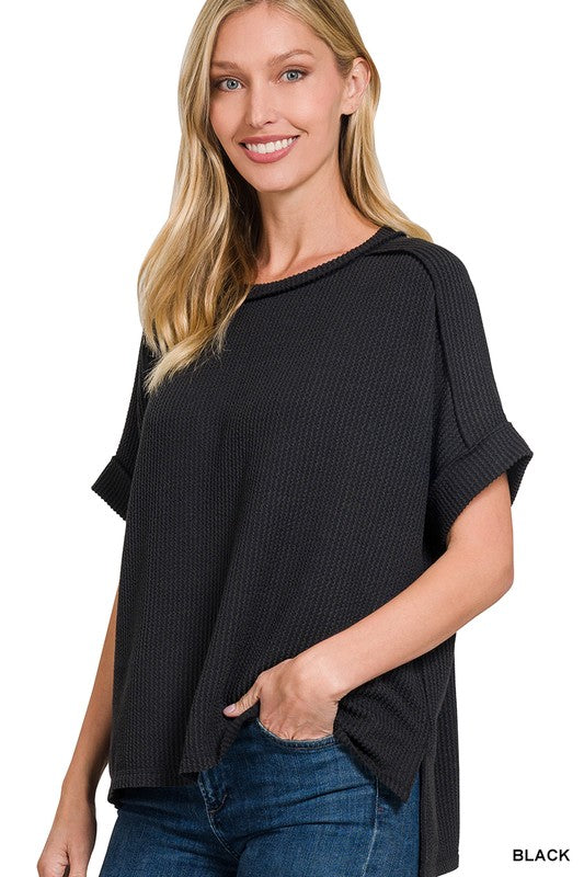 Corded Rib Knit Tee - Black-tee- Hometown Style HTS, women's in store and online boutique located in Ingersoll, Ontario