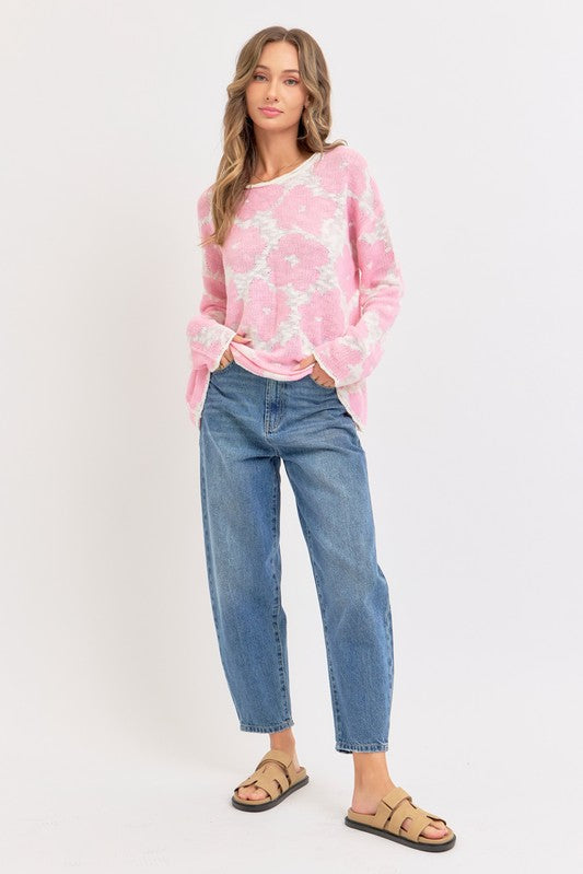 Floral Spring Knit Sweater - Pink-Sweater- Hometown Style HTS, women's in store and online boutique located in Ingersoll, Ontario