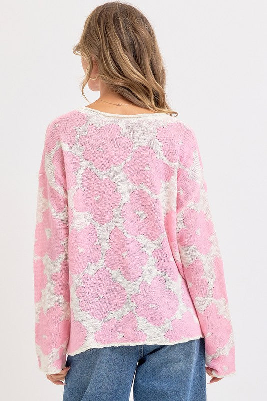 Floral Spring Knit Sweater - Pink-Sweater- Hometown Style HTS, women's in store and online boutique located in Ingersoll, Ontario