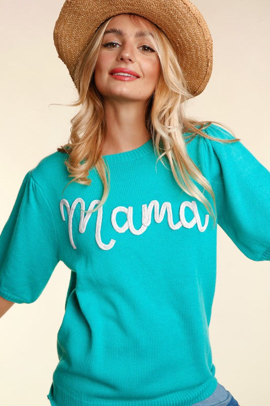 Mama Sweater - Turquoise-Sweater- Hometown Style HTS, women's in store and online boutique located in Ingersoll, Ontario