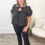 Bow Tie Up Blouse - Black-blouse- Hometown Style HTS, women's in store and online boutique located in Ingersoll, Ontario