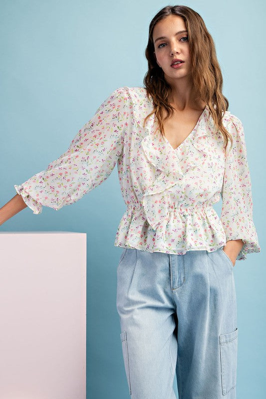 Floral Printed Long Sleeve Blouse -White- Hometown Style HTS, women's in store and online boutique located in Ingersoll, Ontario