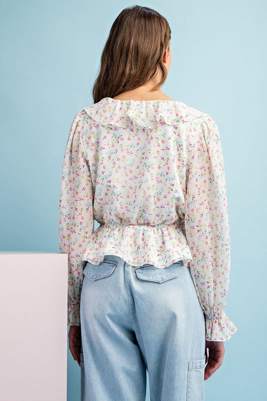Floral Printed Long Sleeve Blouse -White- Hometown Style HTS, women's in store and online boutique located in Ingersoll, Ontario