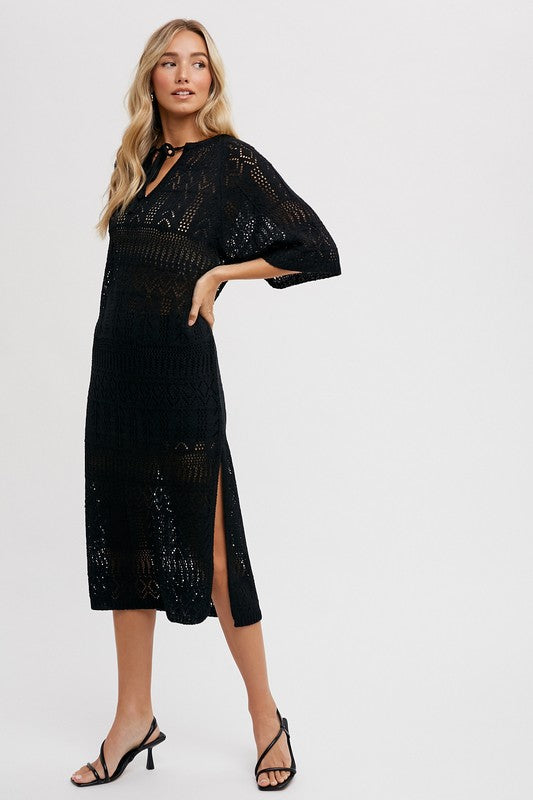 Open Knit Resort Coverup - Black-Dress- Hometown Style HTS, women's in store and online boutique located in Ingersoll, Ontario