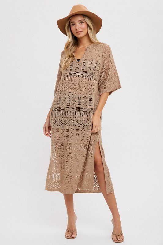 Open Knit Resort Coverup - Taupe-Dress- Hometown Style HTS, women's in store and online boutique located in Ingersoll, Ontario
