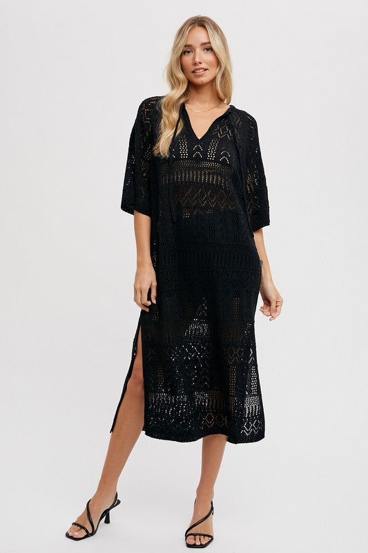 Open Knit Resort Coverup - Black-Dress- Hometown Style HTS, women's in store and online boutique located in Ingersoll, Ontario