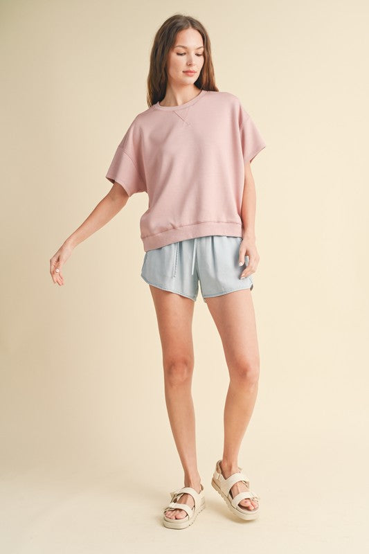 Scuba Knit Drop Shoulder Tee - Mauve-Shirts & Tops- Hometown Style HTS, women's in store and online boutique located in Ingersoll, Ontario