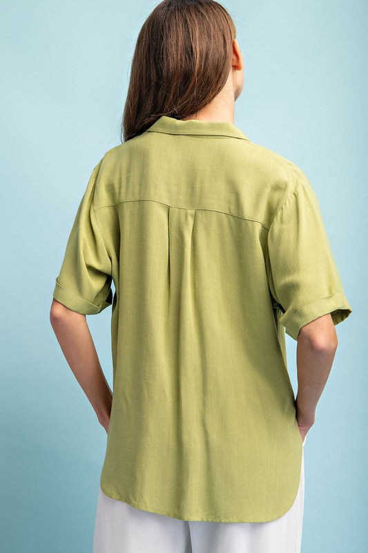Button Down Blouse with Collar - Avocado-Shirts & Tops- Hometown Style HTS, women's in store and online boutique located in Ingersoll, Ontario