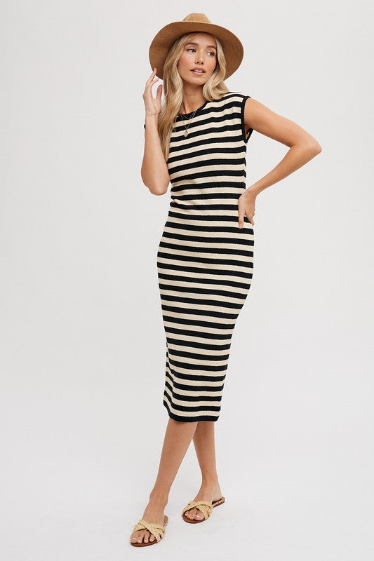 Striped Tank Midi Dress - Black- Hometown Style HTS, women's in store and online boutique located in Ingersoll, Ontario