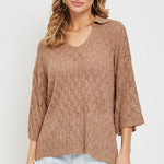 Pointelle Knit Top - Mocha-Sweater- Hometown Style HTS, women's in store and online boutique located in Ingersoll, Ontario