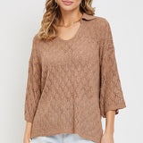 Pointelle Knit Top - Mocha-Sweater- Hometown Style HTS, women's in store and online boutique located in Ingersoll, Ontario