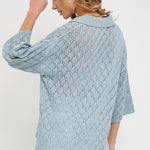 Pointelle Knit Top - Blue-Sweater- Hometown Style HTS, women's in store and online boutique located in Ingersoll, Ontario