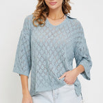 Pointelle Knit Top - Blue-Sweater- Hometown Style HTS, women's in store and online boutique located in Ingersoll, Ontario