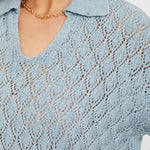 Pointelle Knit Top - Blue-Sweater- Hometown Style HTS, women's in store and online boutique located in Ingersoll, Ontario