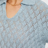 Pointelle Knit Top - Blue-Sweater- Hometown Style HTS, women's in store and online boutique located in Ingersoll, Ontario