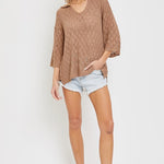 Pointelle Knit Top - Mocha-Sweater- Hometown Style HTS, women's in store and online boutique located in Ingersoll, Ontario