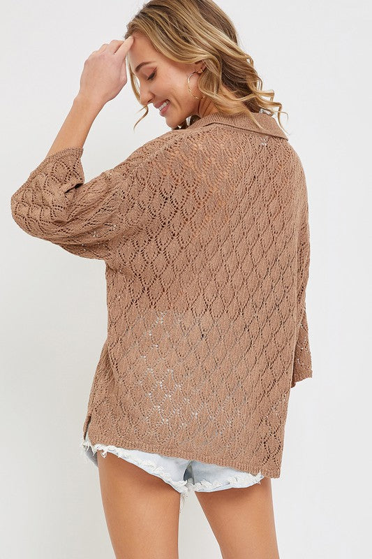 Pointelle Knit Top - Mocha-Sweater- Hometown Style HTS, women's in store and online boutique located in Ingersoll, Ontario