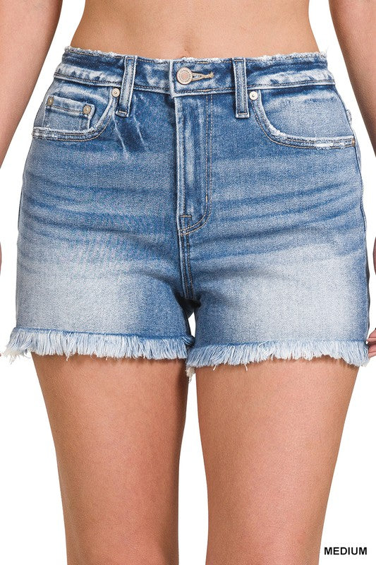Mid Rise, Frayed Hem Shorts - Medium-Shorts- Hometown Style HTS, women's in store and online boutique located in Ingersoll, Ontario