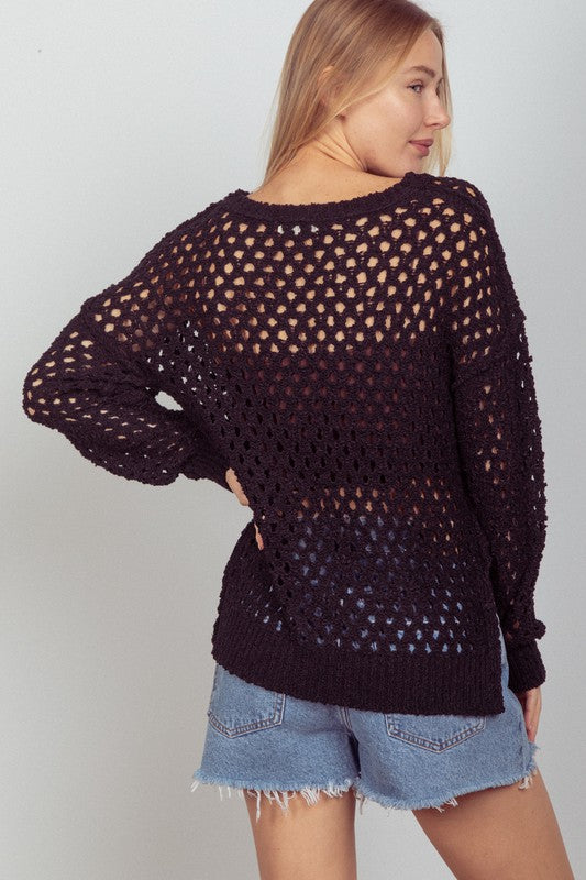 Open Knit Sweater Top - Black-Sweater- Hometown Style HTS, women's in store and online boutique located in Ingersoll, Ontario