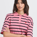BXPRINTON SS POLOSHIRT - Chateau Rose-Casual Tops- Hometown Style HTS, women's in store and online boutique located in Ingersoll, Ontario