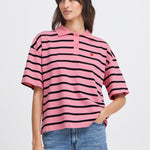 BXPRINTON SS POLOSHIRT - Chateau Rose-Casual Tops- Hometown Style HTS, women's in store and online boutique located in Ingersoll, Ontario