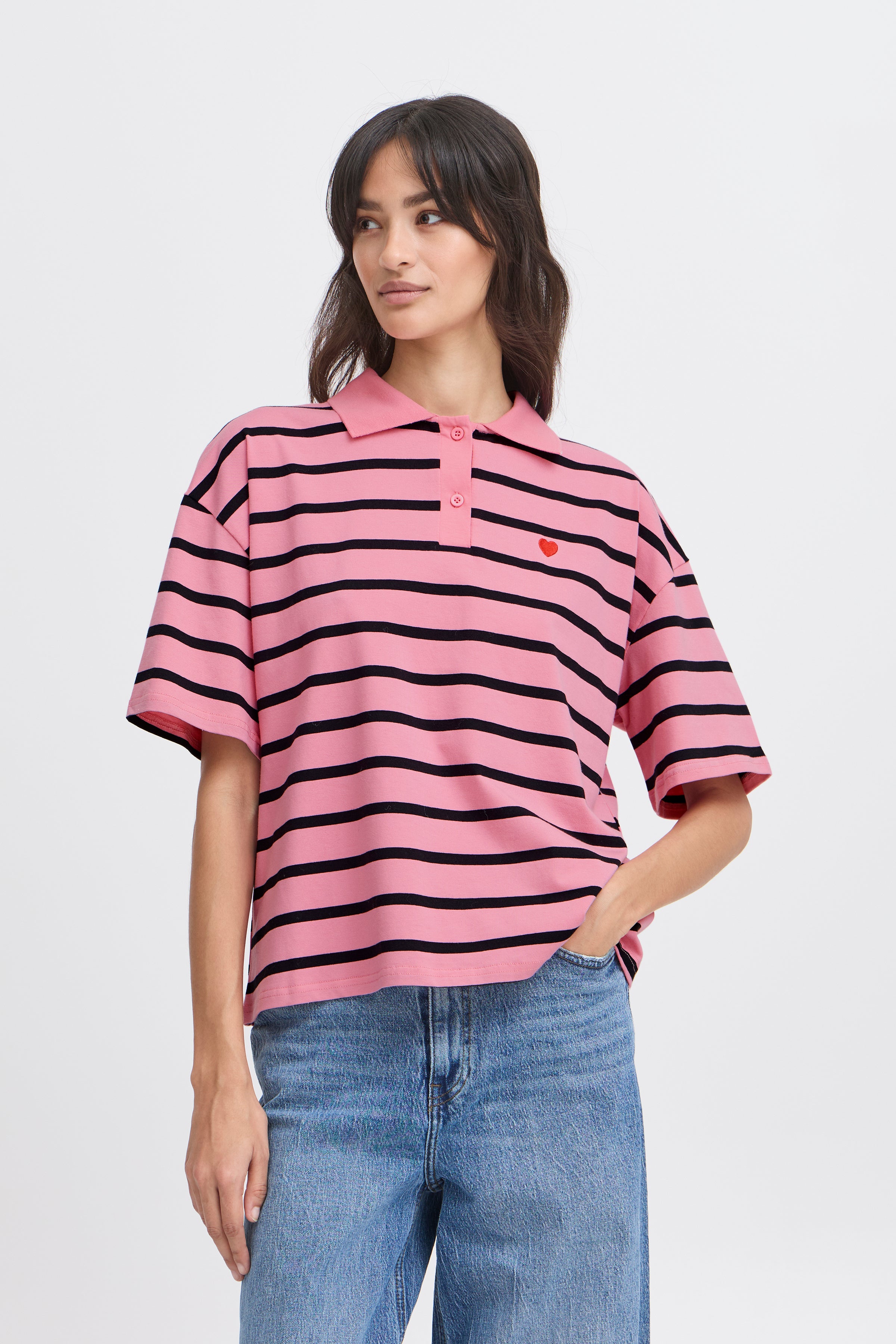 BXPRINTON SS POLOSHIRT - Chateau Rose-Casual Tops- Hometown Style HTS, women's in store and online boutique located in Ingersoll, Ontario