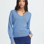 V NECK POINTELLE SWEATER-Casual Tops- Hometown Style HTS, women's in store and online boutique located in Ingersoll, Ontario
