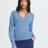 V NECK POINTELLE SWEATER-Casual Tops- Hometown Style HTS, women's in store and online boutique located in Ingersoll, Ontario