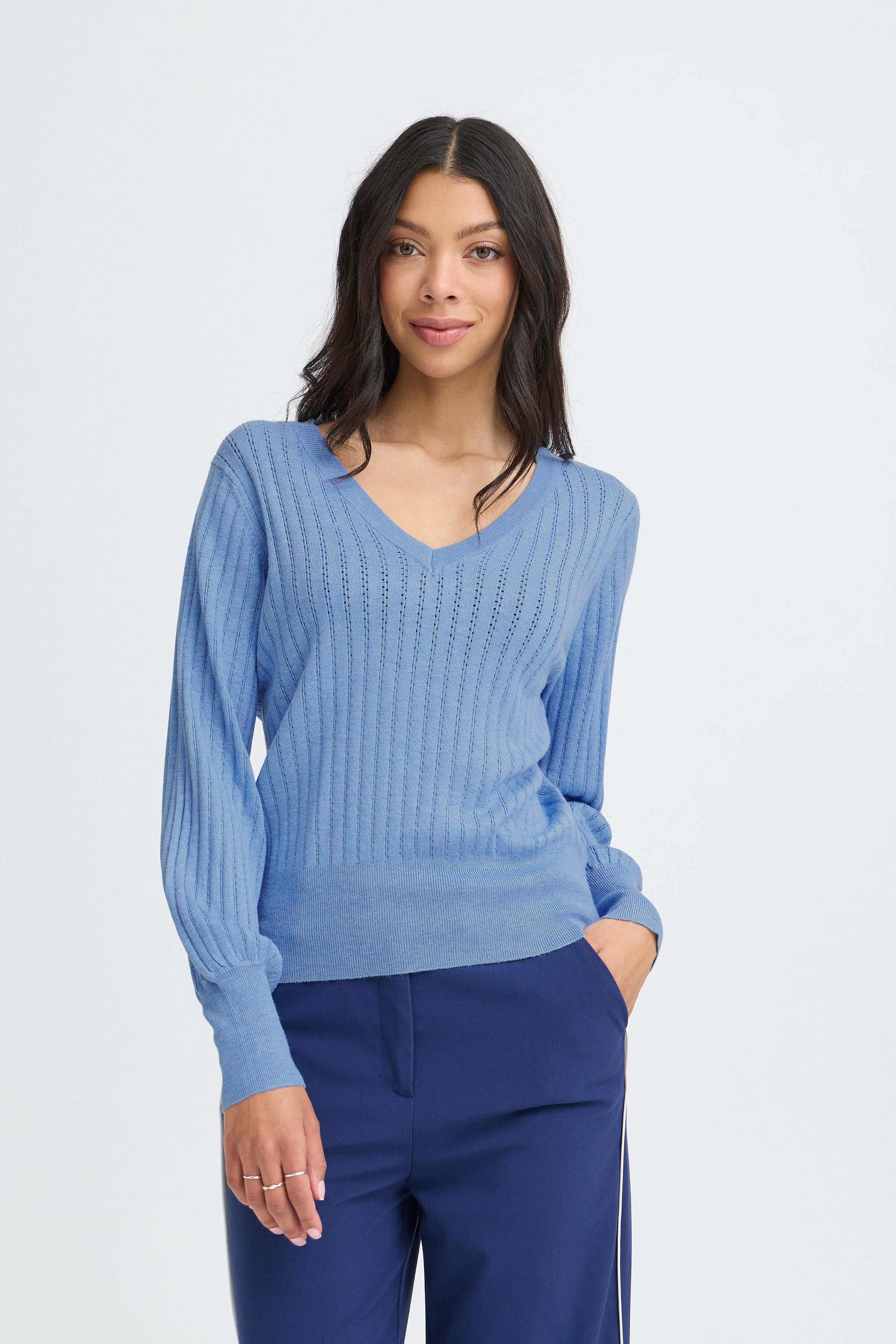 V NECK POINTELLE SWEATER-Casual Tops- Hometown Style HTS, women's in store and online boutique located in Ingersoll, Ontario