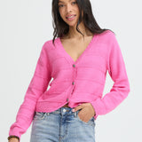 Textured scalloped knit cardigan -Pink-cardigan- Hometown Style HTS, women's in store and online boutique located in Ingersoll, Ontario