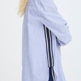 Button down, Cotton Shirt - Blue Stripe-blouse- Hometown Style HTS, women's in store and online boutique located in Ingersoll, Ontario