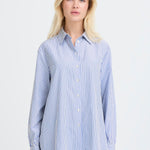 Button down, Cotton Shirt - Blue Stripe-blouse- Hometown Style HTS, women's in store and online boutique located in Ingersoll, Ontario