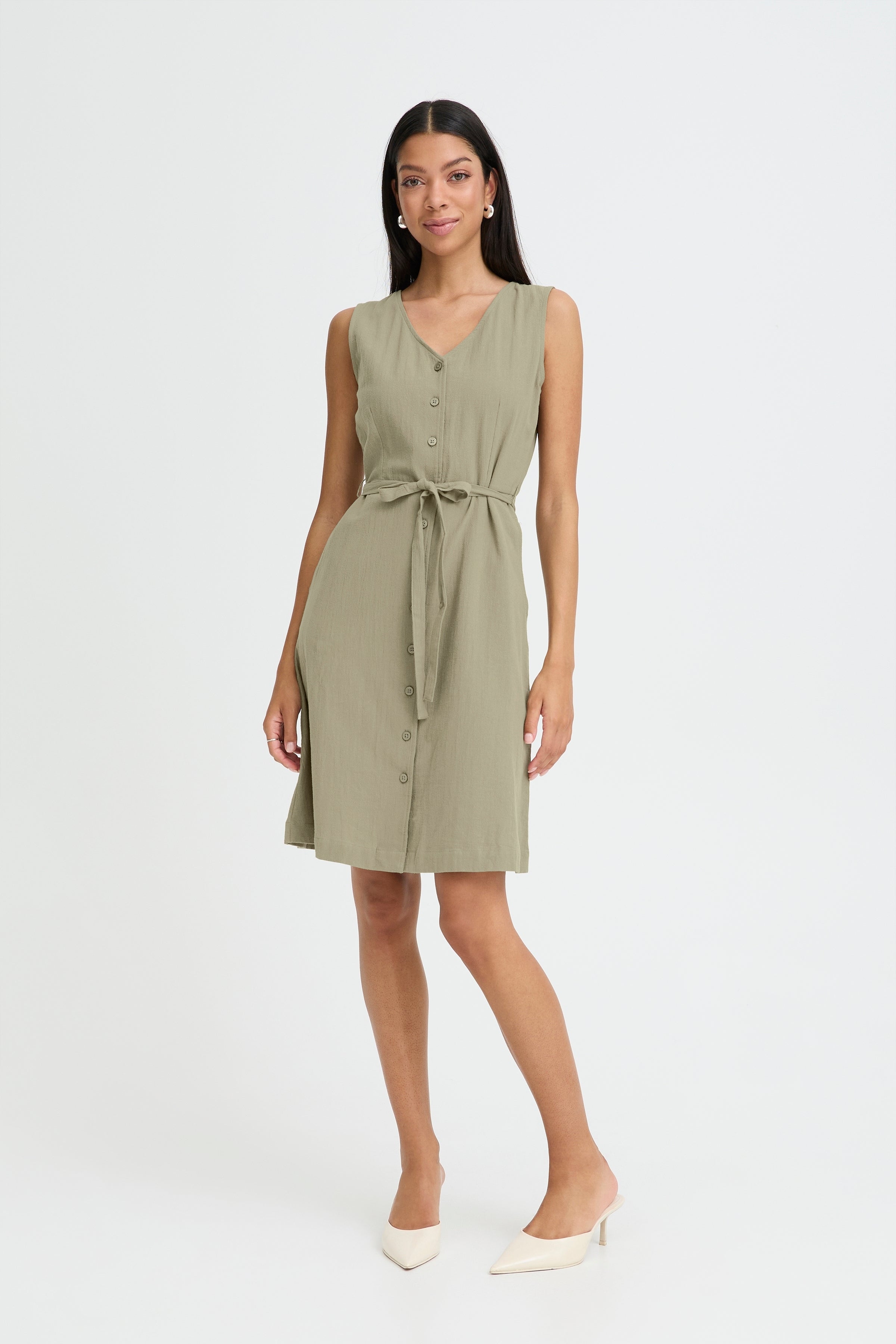 BYELLANA V DRESS - Vetiver - Green-dress- Hometown Style HTS, women's in store and online boutique located in Ingersoll, Ontario
