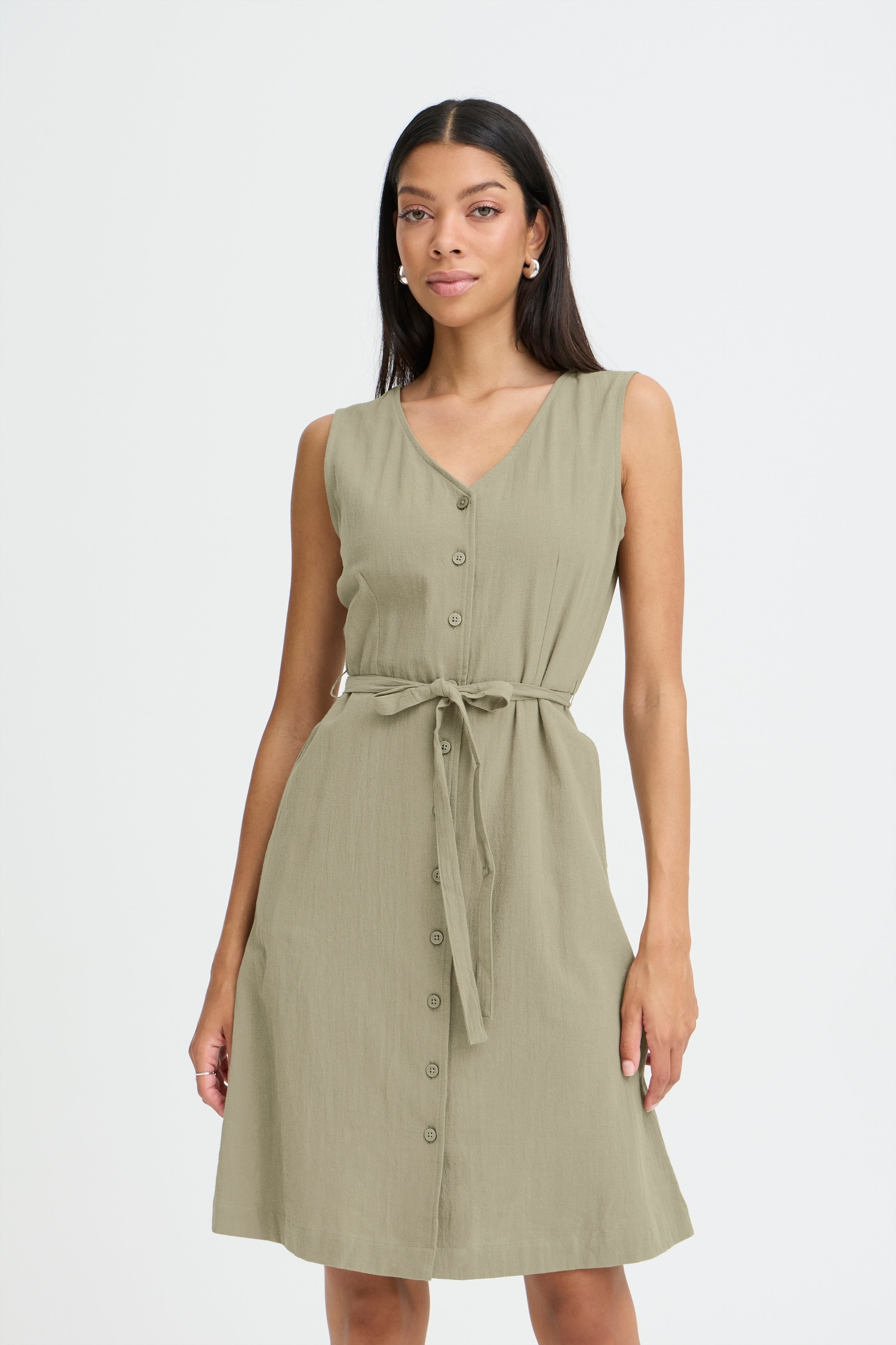 BYELLANA V DRESS - Vetiver - Green-dress- Hometown Style HTS, women's in store and online boutique located in Ingersoll, Ontario