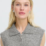 BYOMEA ZIPPER SLIPOVER - Mid Grey Melange-Casual Tops- Hometown Style HTS, women's in store and online boutique located in Ingersoll, Ontario