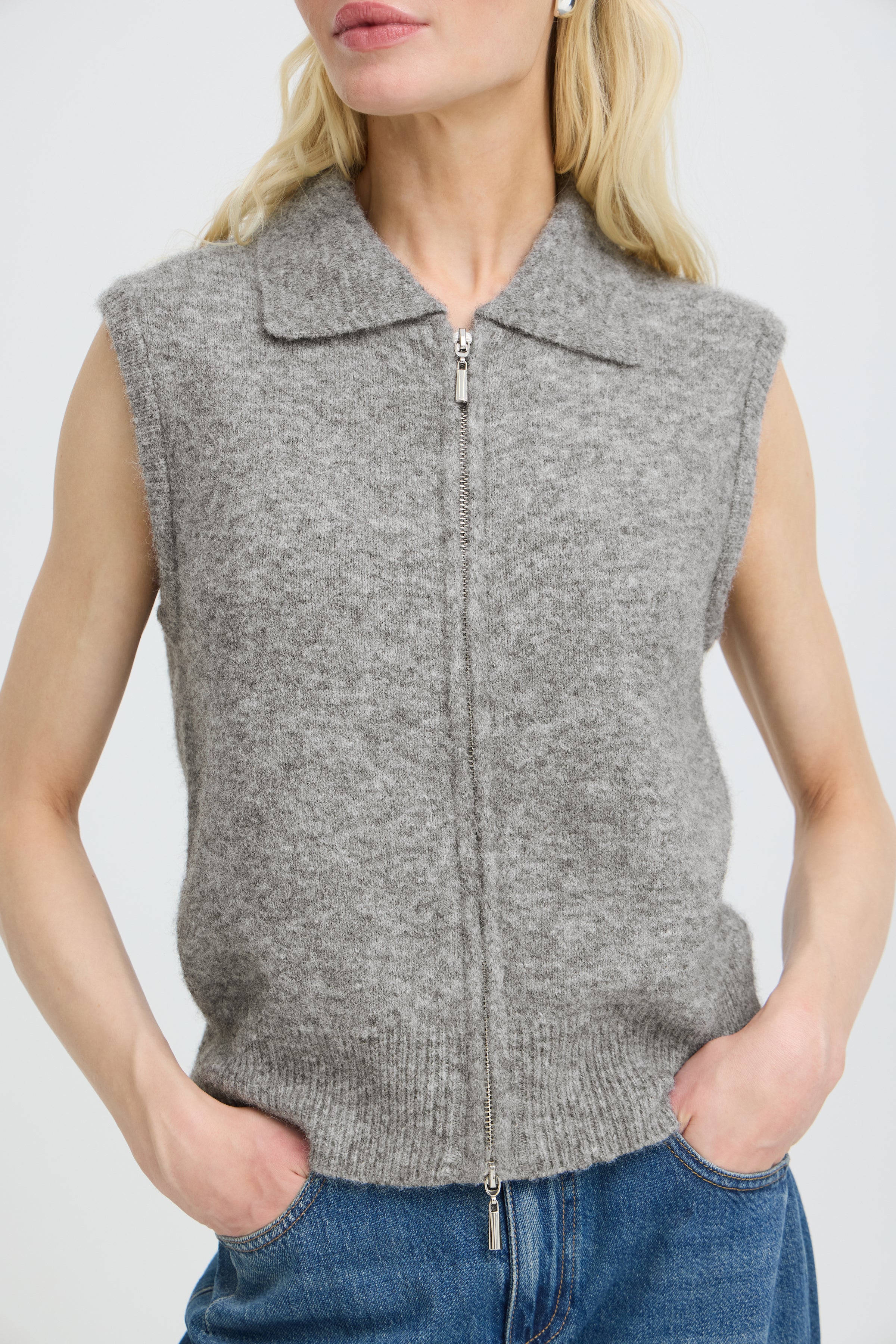 BYOMEA ZIPPER SLIPOVER - Mid Grey Melange-Casual Tops- Hometown Style HTS, women's in store and online boutique located in Ingersoll, Ontario
